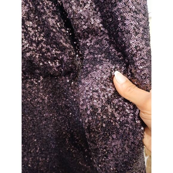 Sequins Strong Shoulder Mini Dress M Purple Holiday Party New Year Sparkle Shiny - Picture 10 of 16